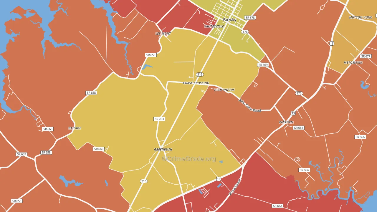 Greenbush, VA Map of Assault Rates