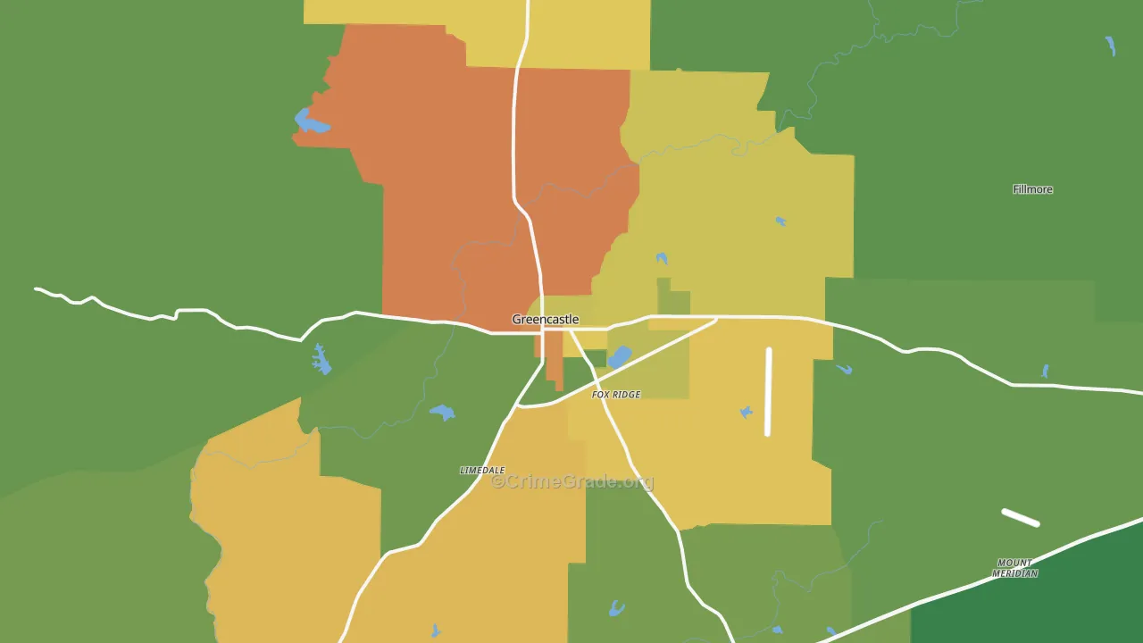 Greencastle, IN Map of Assault Rates