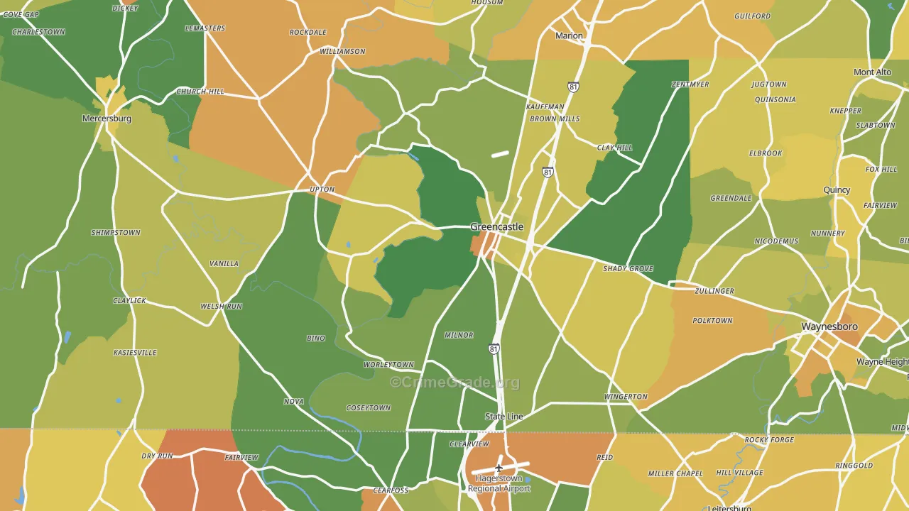 Greencastle, PA Map of Assault Rates