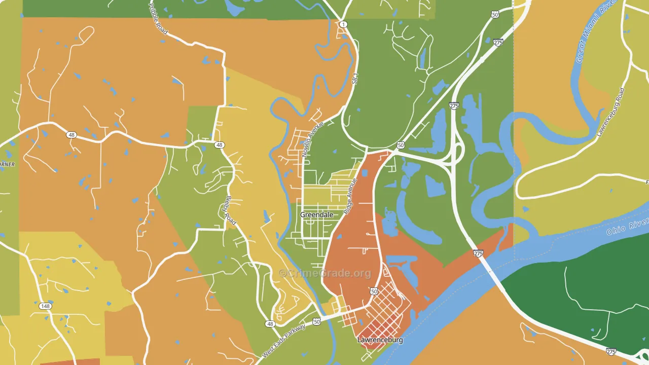 Greendale, IN Map of Assault Rates