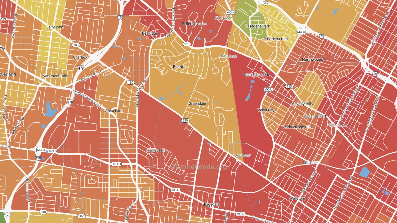 Greendale, MO Map of Assault Rates