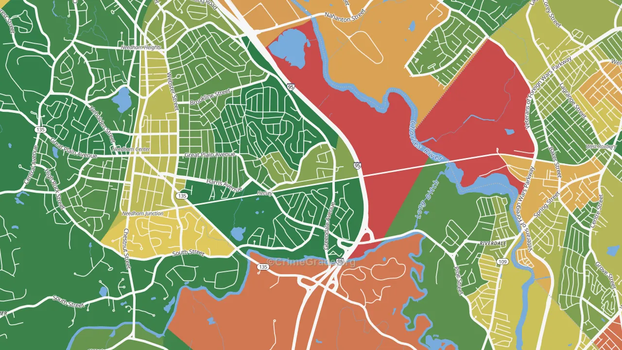 Greendale Village, Needham, MA Map of Assault Rates