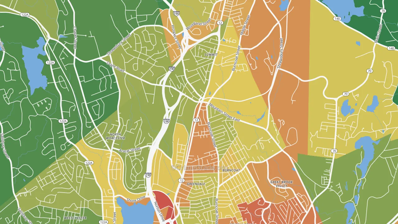 Greendale, Worcester, MA Map of Assault Rates