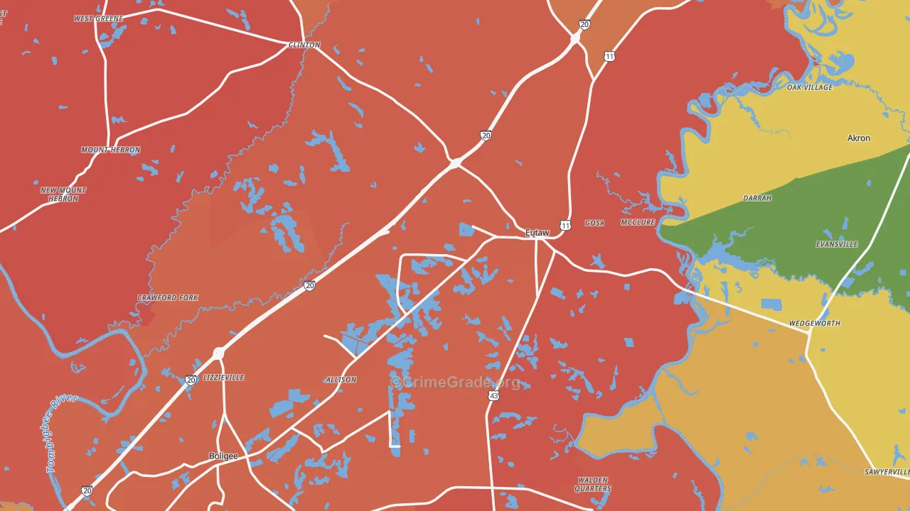 Greene County, AL Map of Assault Rates
