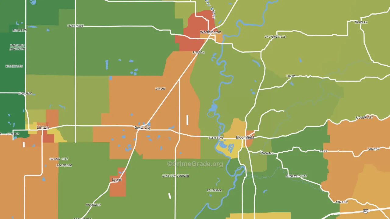 Greene County, IN Map of Assault Rates