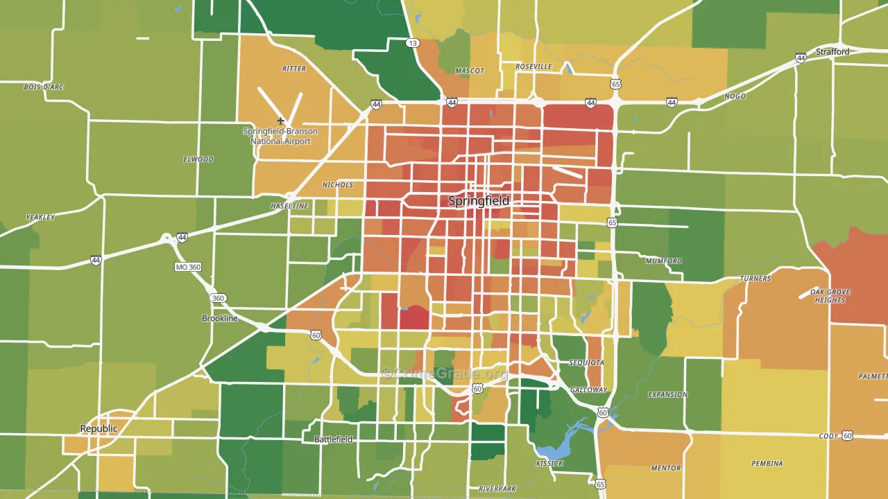 Greene County, MO Map of Assault Rates