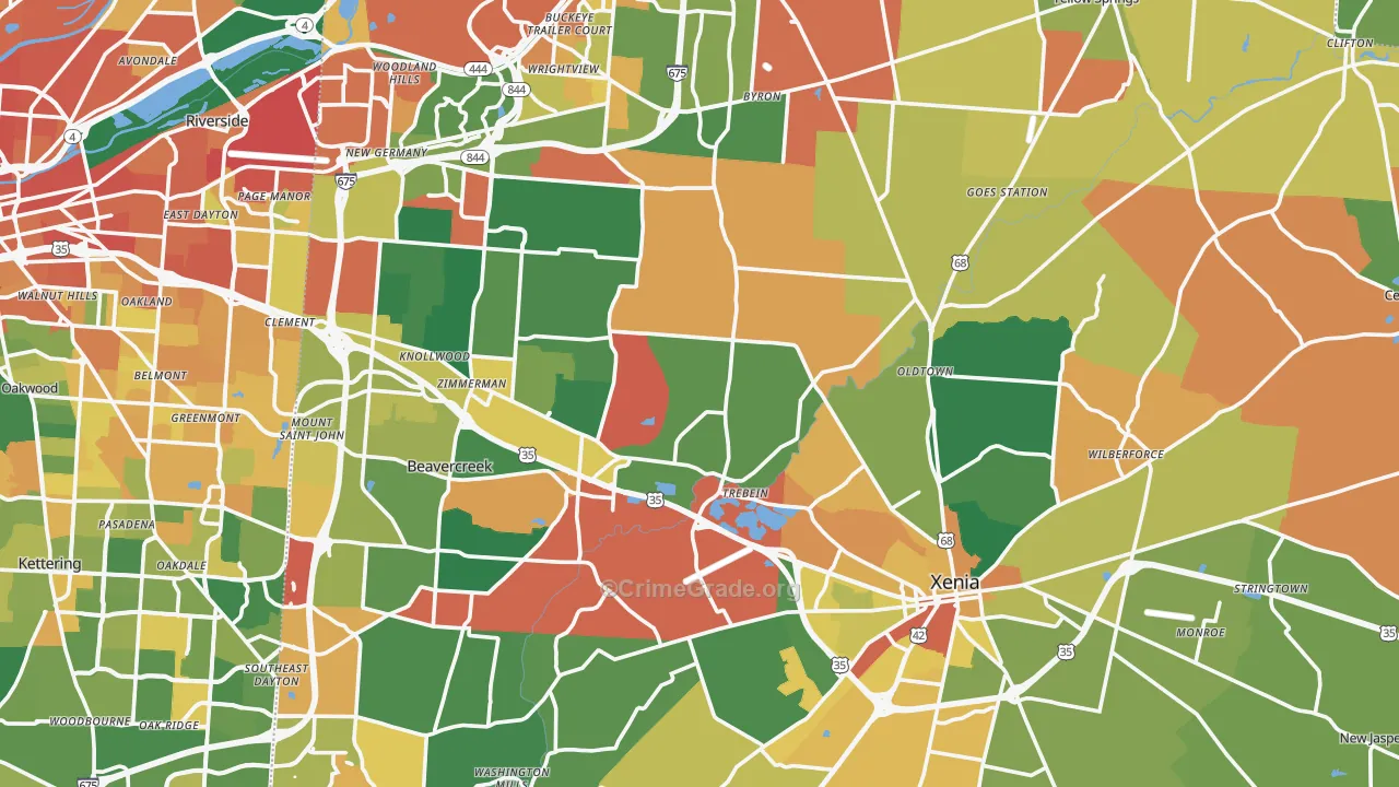 Greene County, OH Map of Assault Rates