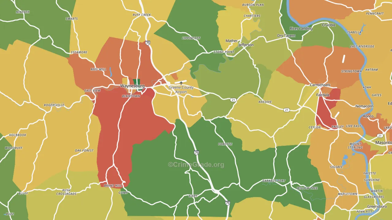 Greene County, PA Map of Assault Rates