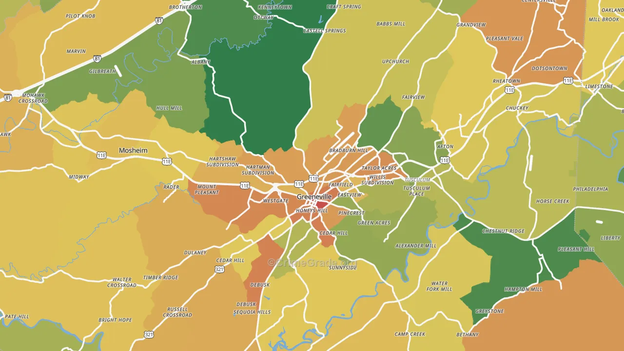 Greene County, TN Map of Assault Rates