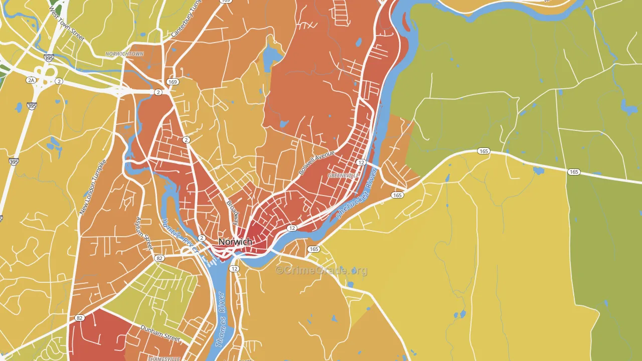 Greeneville Historic District, Norwich, CT Map of Assault Rates