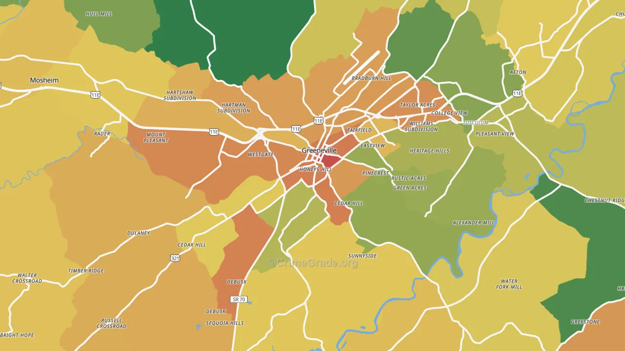 Greeneville, TN Map of Assault Rates