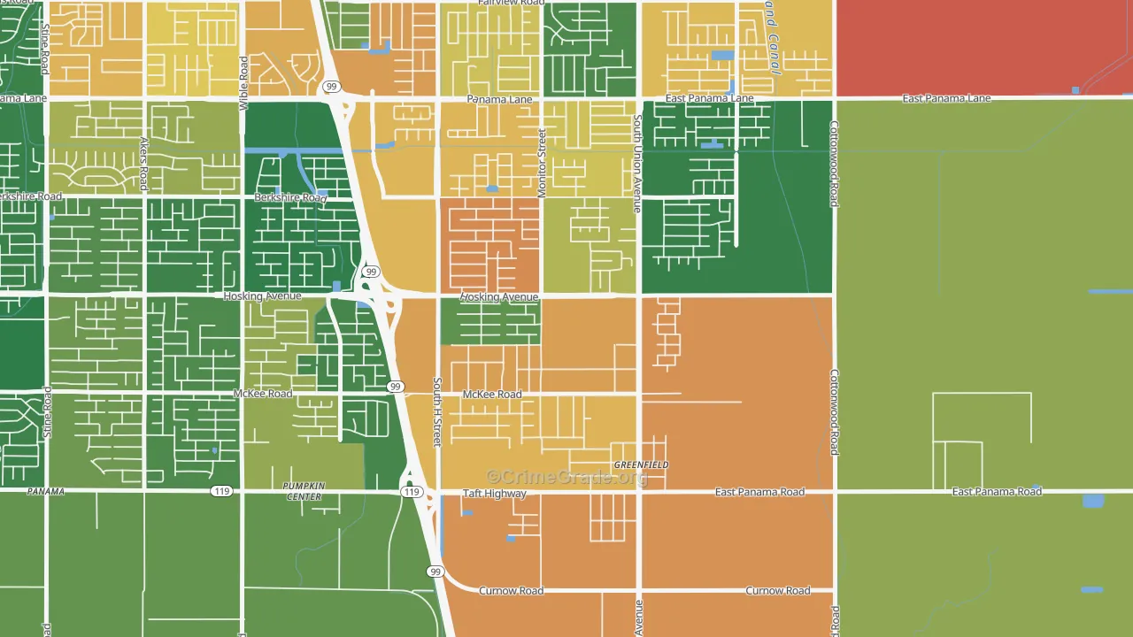 Greenfield, Bakersfield, CA Map of Assault Rates
