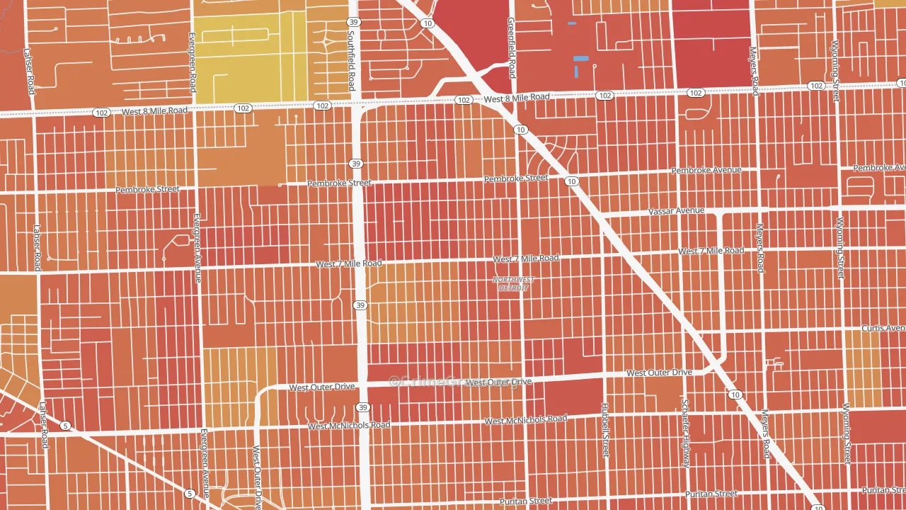 Greenfield, Detroit, MI Map of Assault Rates