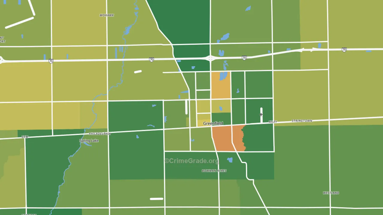 Greenfield, IN Map of Assault Rates