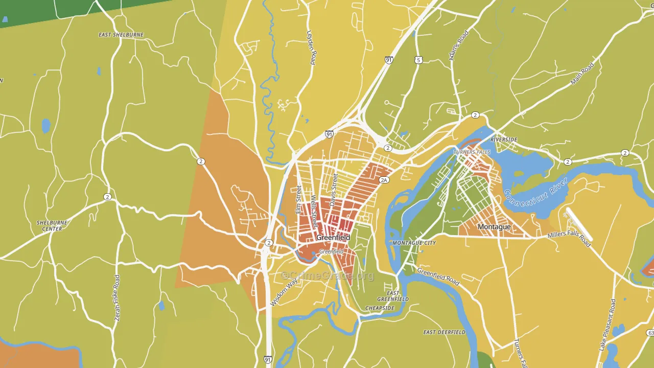 Greenfield, MA Map of Assault Rates