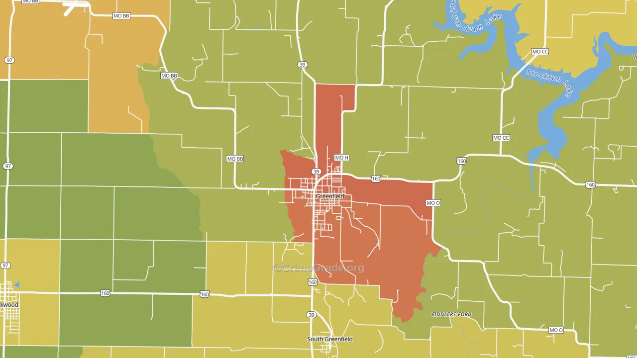 Greenfield, MO Map of Assault Rates