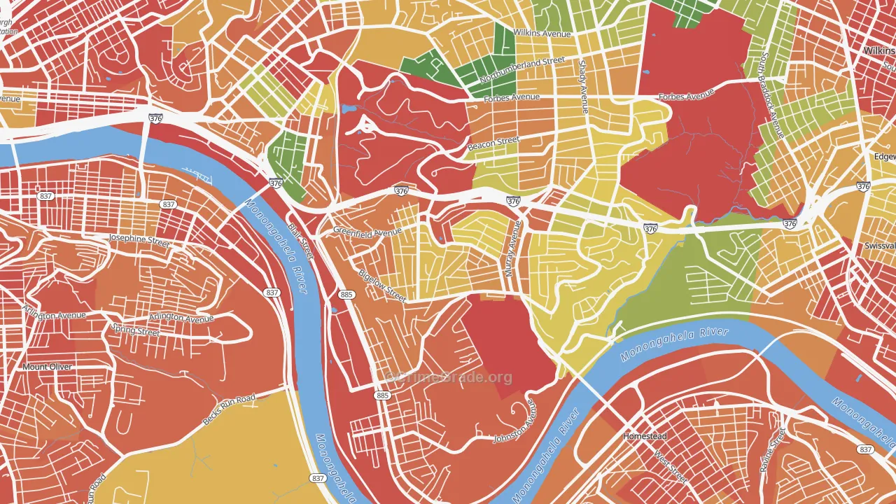 Greenfield, Pittsburgh, PA Map of Assault Rates
