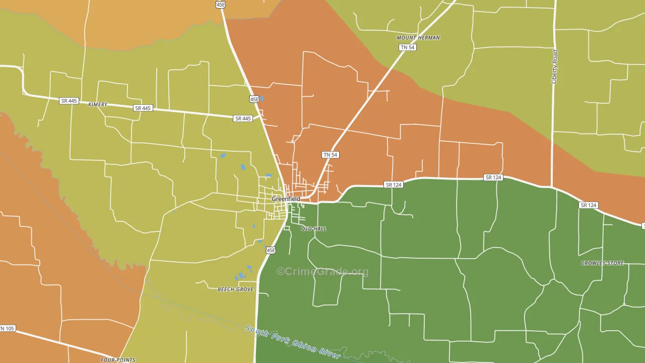 Greenfield, TN Map of Assault Rates