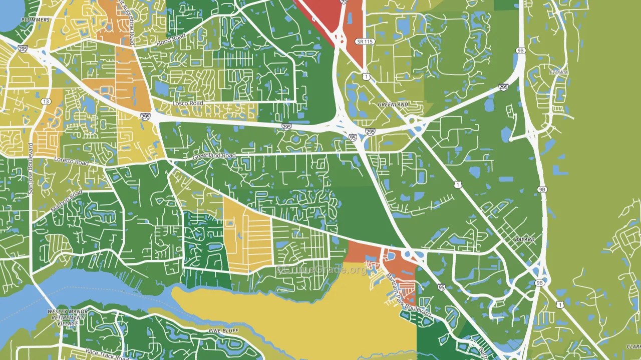 Greenland, Jacksonville, FL Map of Assault Rates