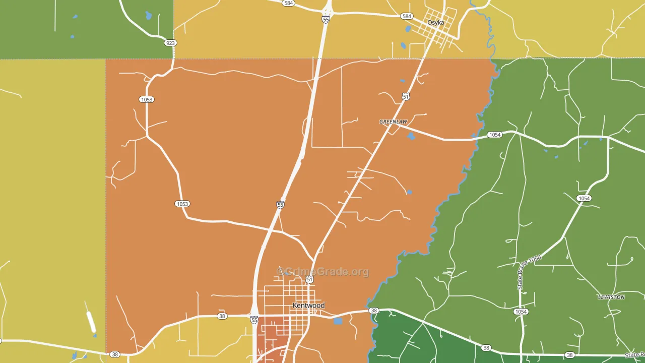 Greenlaw, LA Map of Assault Rates