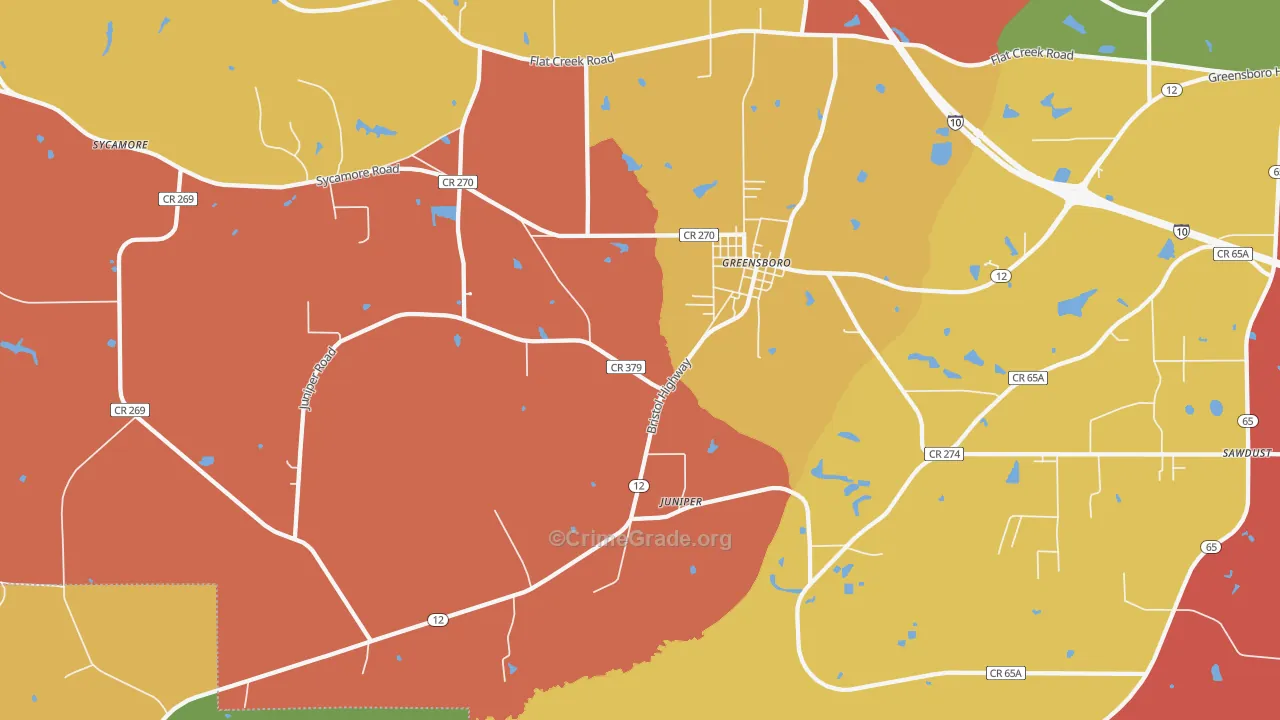 Greensboro, FL Map of Assault Rates