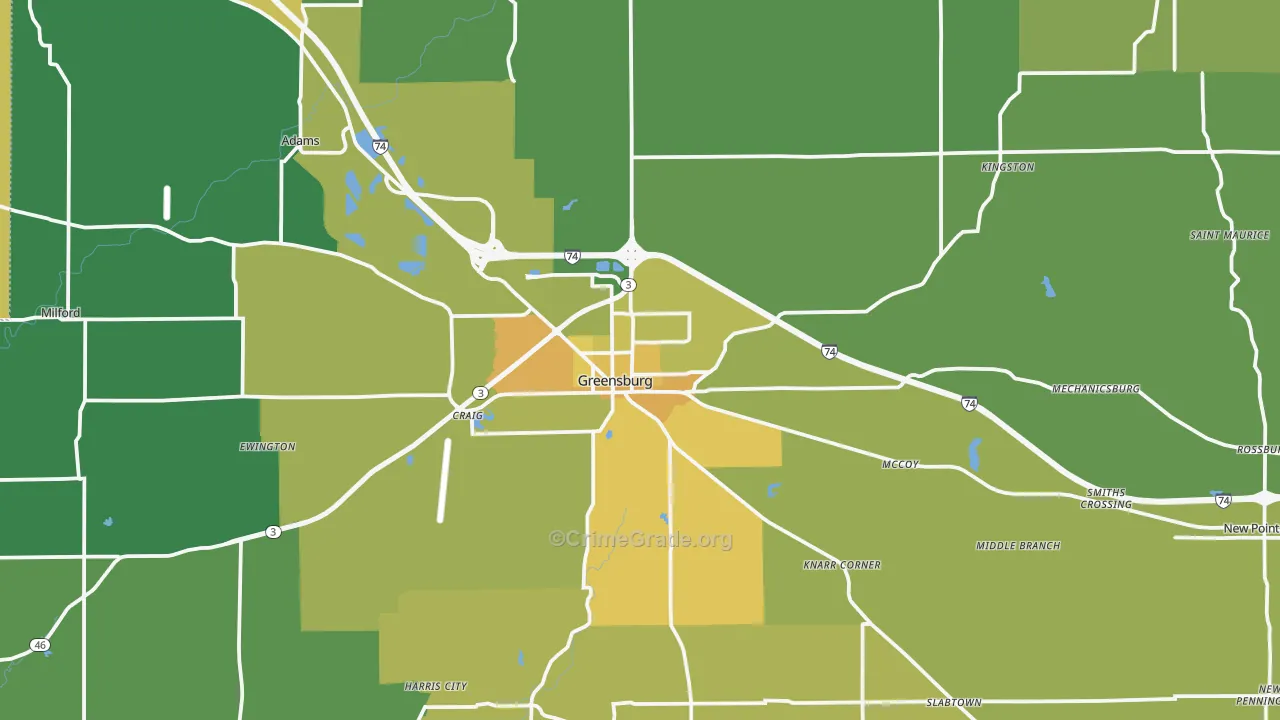Greensburg, IN Map of Assault Rates