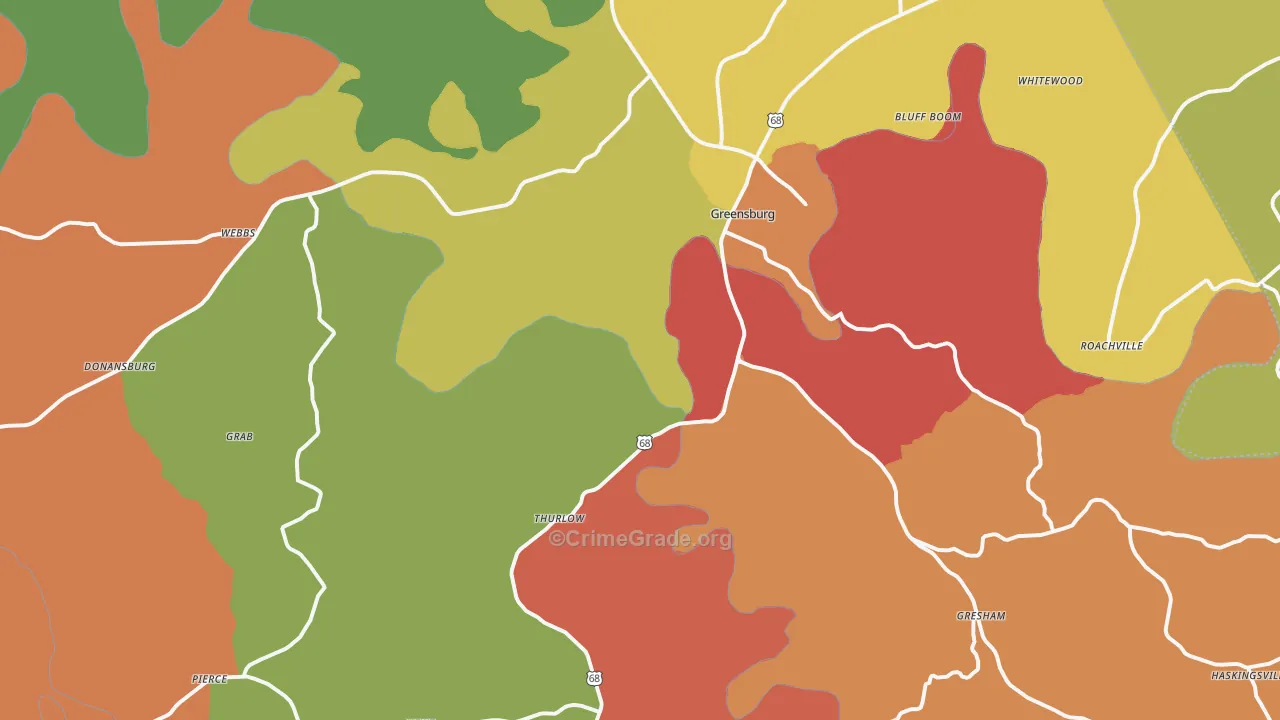 Greensburg, KY Map of Assault Rates