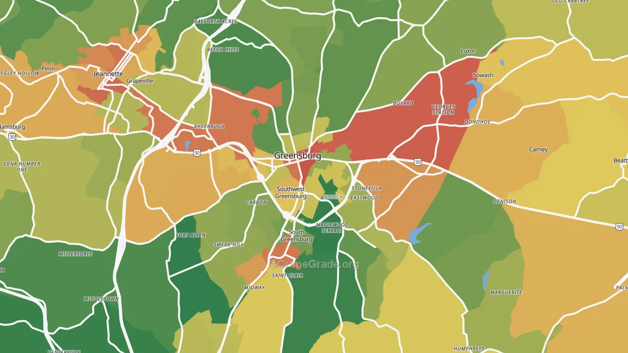 Greensburg, PA Map of Assault Rates