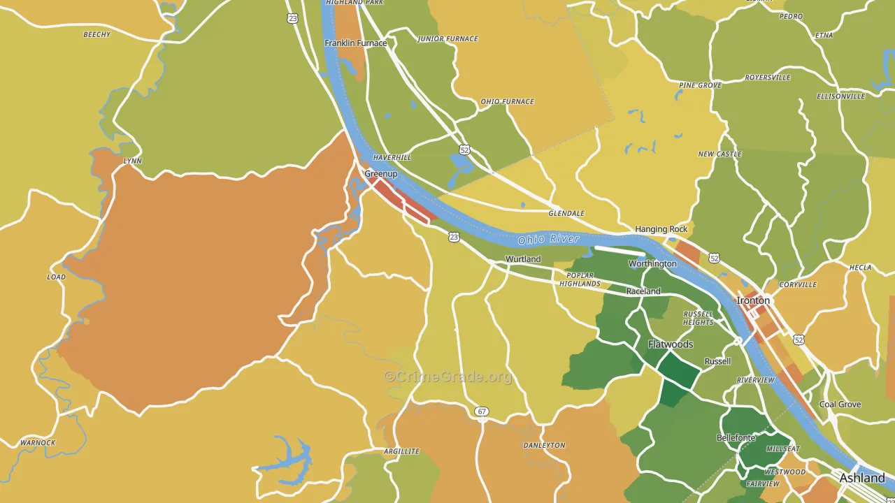 Greenup County, KY Map of Assault Rates