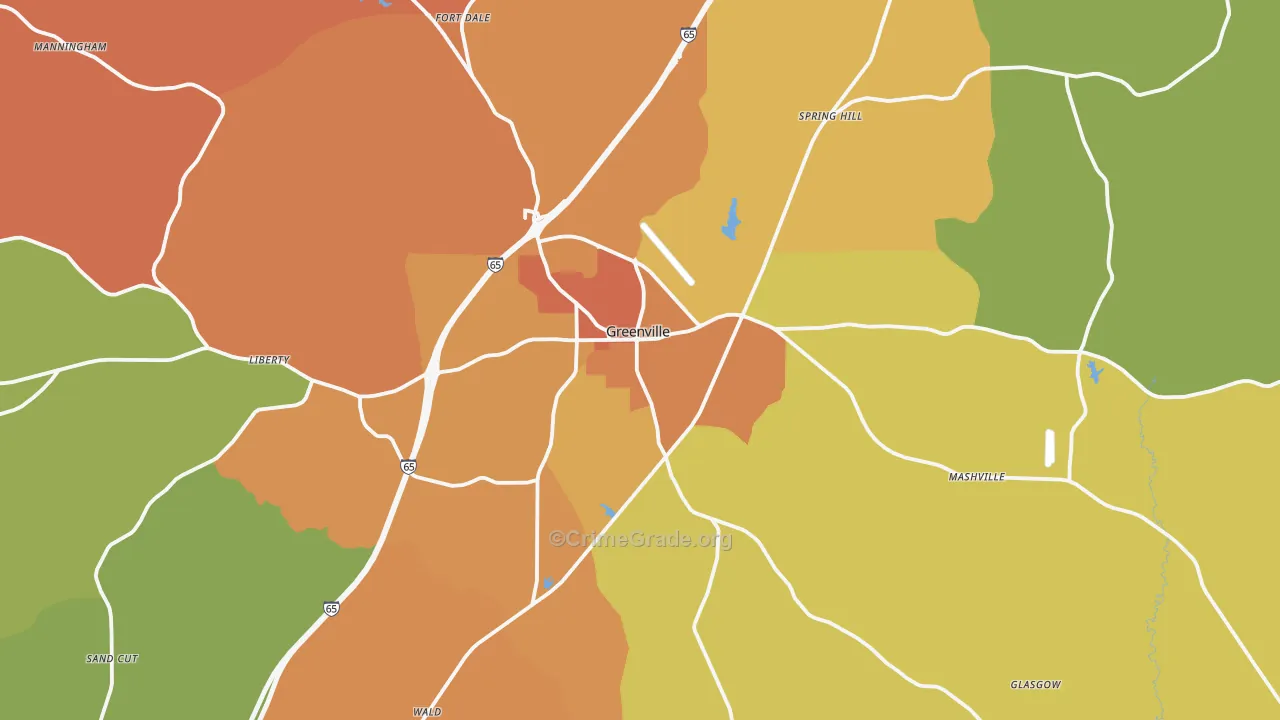 Greenville, AL Map of Assault Rates