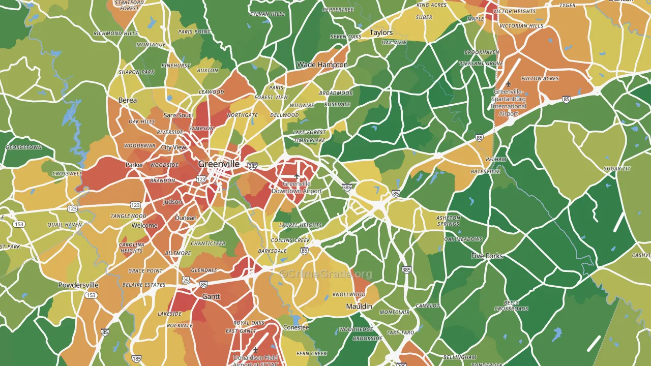 Greenville County, SC Map of Assault Rates
