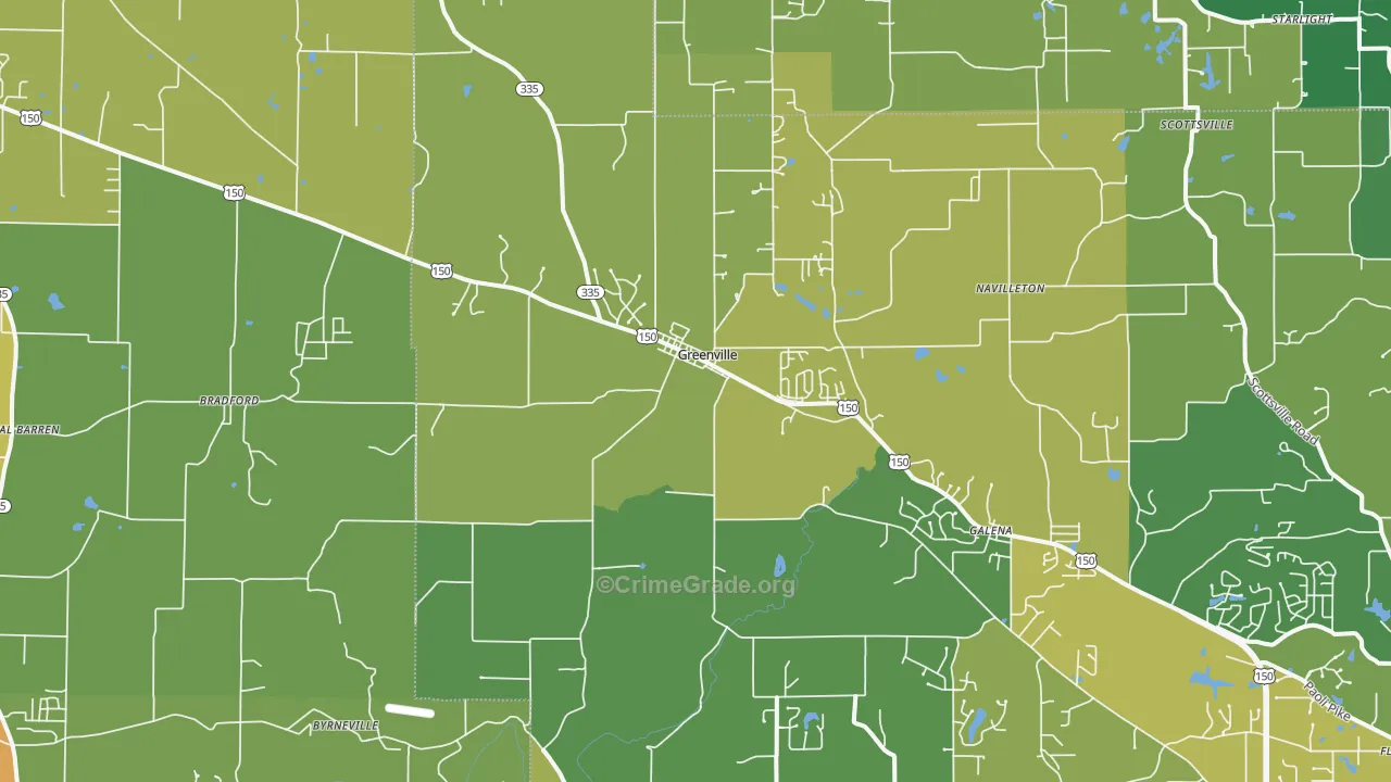 Greenville, IN Map of Assault Rates