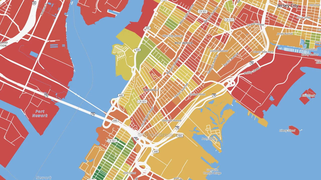 Greenville, Jersey City, NJ Map of Assault Rates