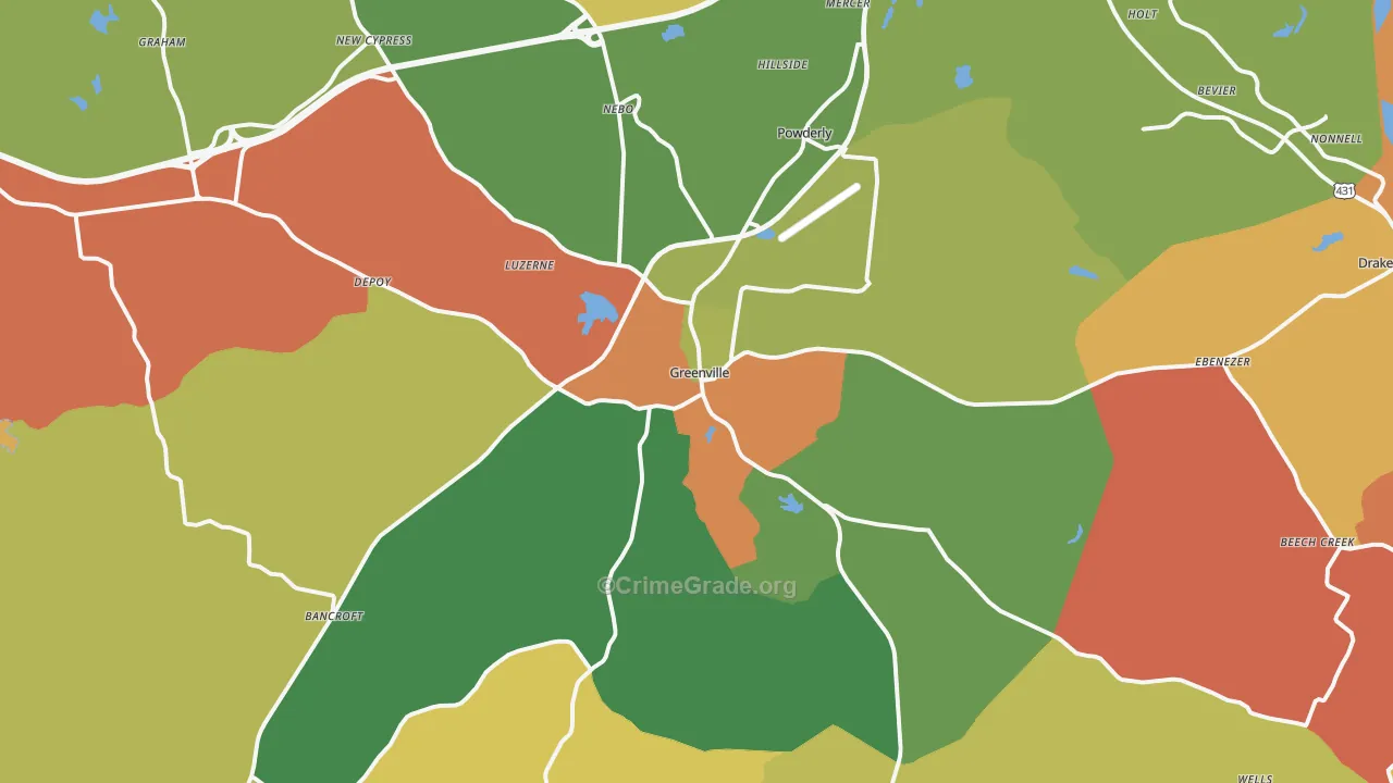 Greenville, KY Map of Assault Rates