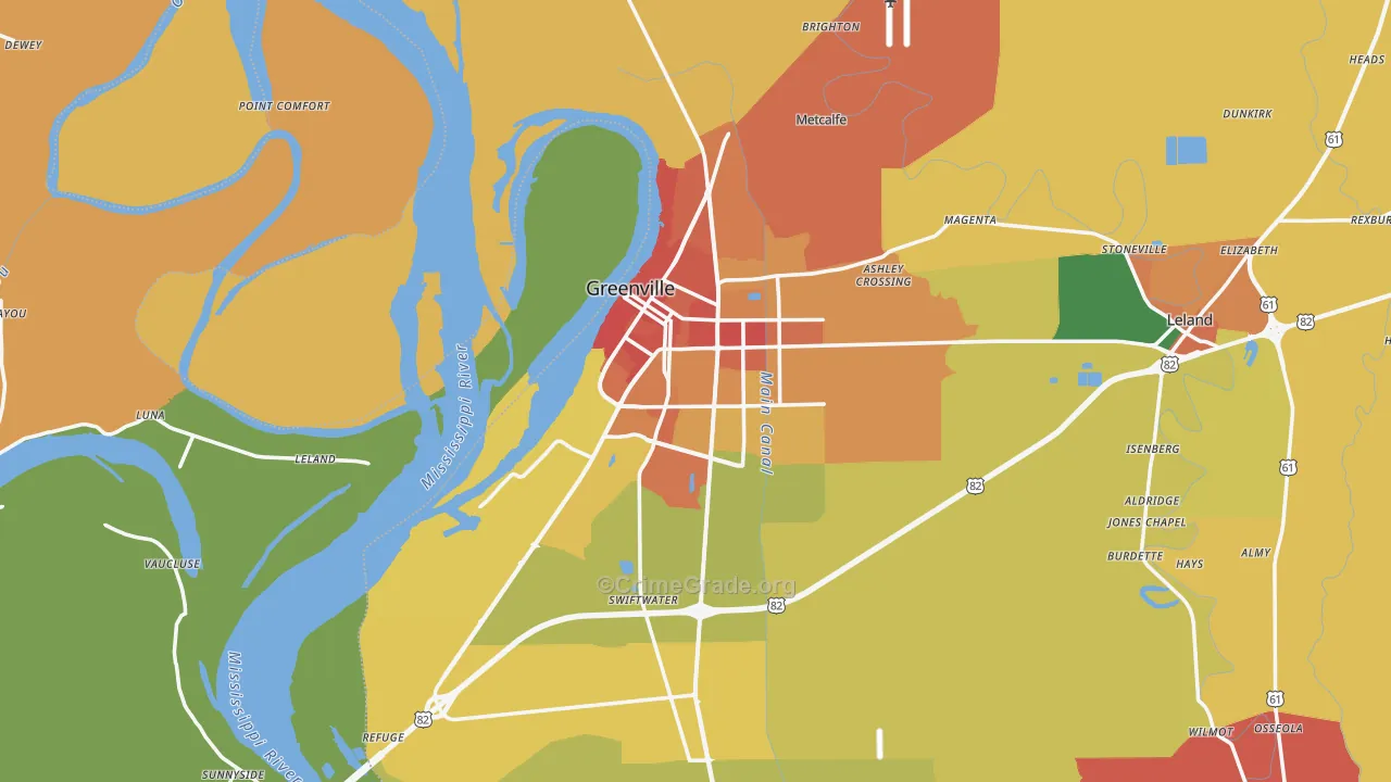 Greenville, MS Map of Assault Rates