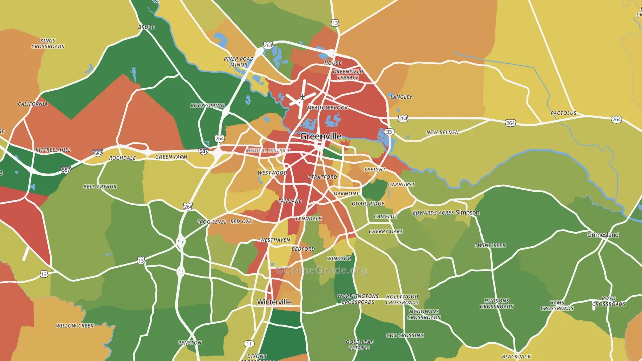 Greenville, NC Map of Assault Rates