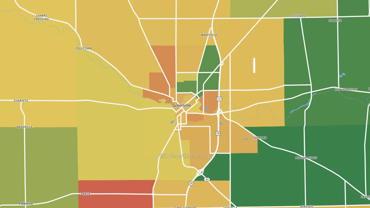 Greenville, OH Map of Assault Rates