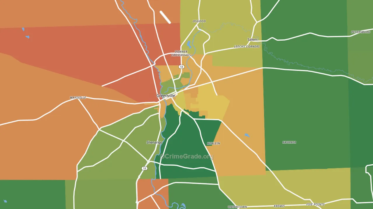 Greenville, PA Map of Assault Rates