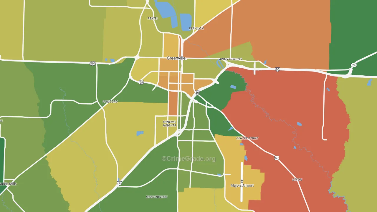 Greenville, TX Map of Assault Rates