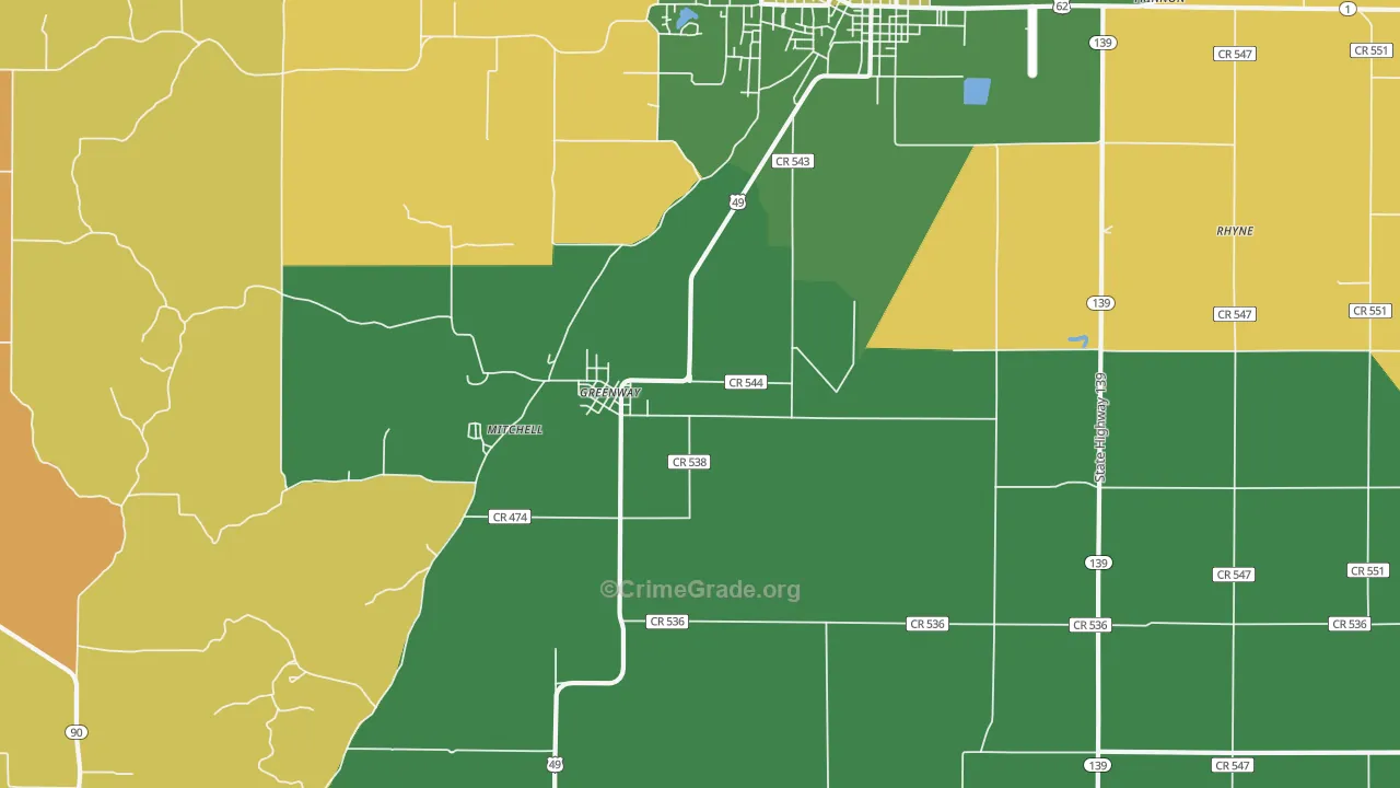 Greenway, AR Map of Assault Rates