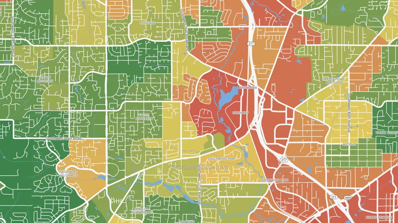 Greenway, Beaverton, OR Map of Assault Rates
