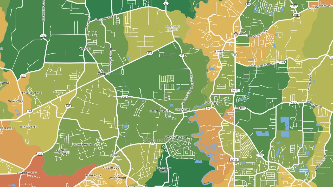 Greenwell Springs, LA Map of Assault Rates
