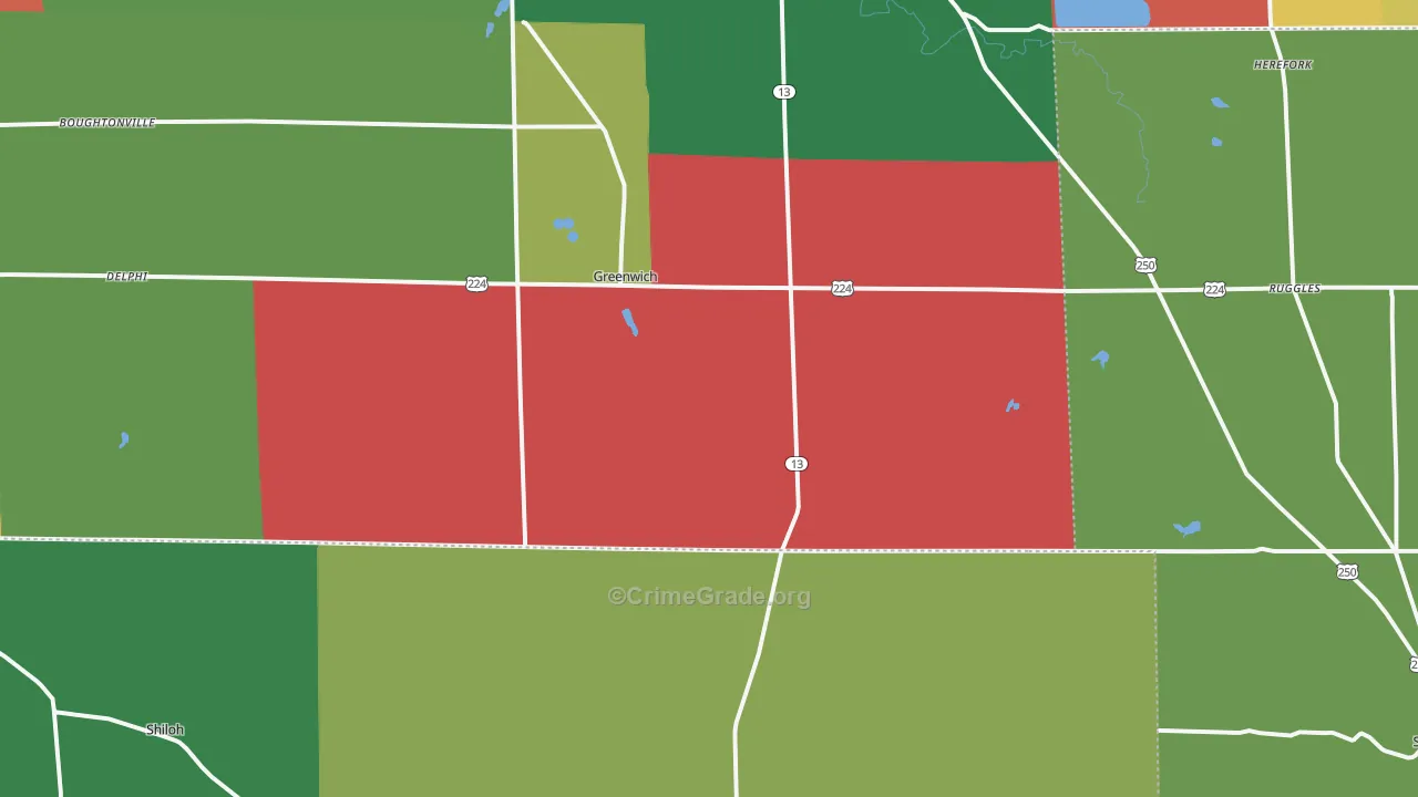 Greenwich, OH Map of Assault Rates