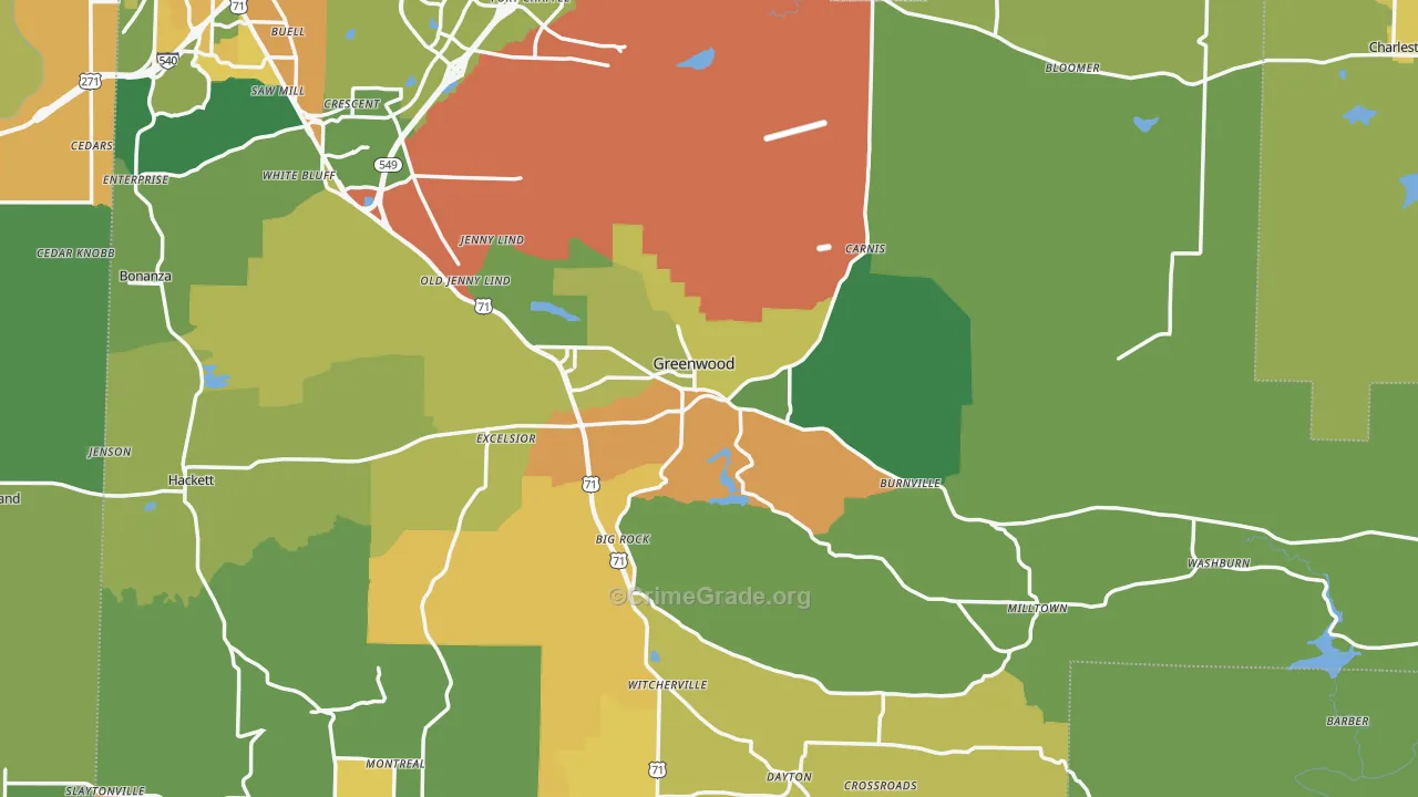 Greenwood, AR Map of Assault Rates