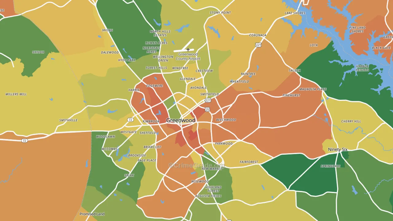 Greenwood County, SC Map of Assault Rates