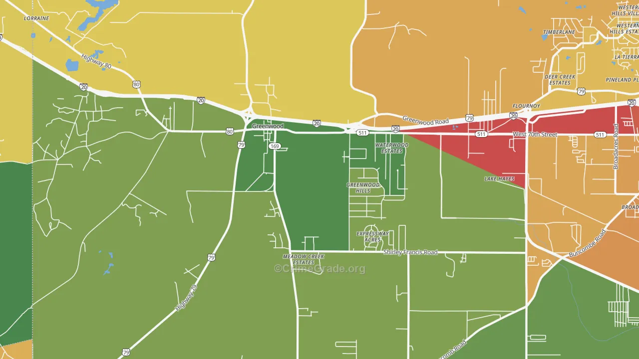 Greenwood, LA Map of Assault Rates