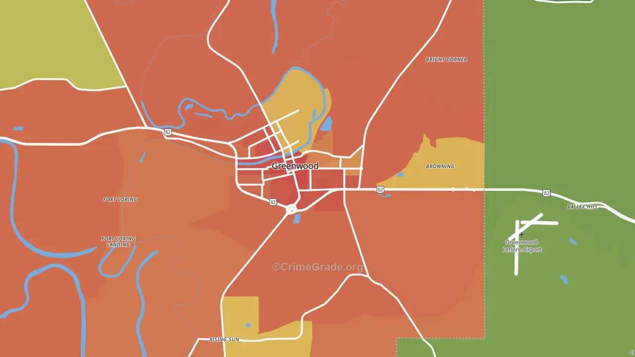 Greenwood, MS Map of Assault Rates