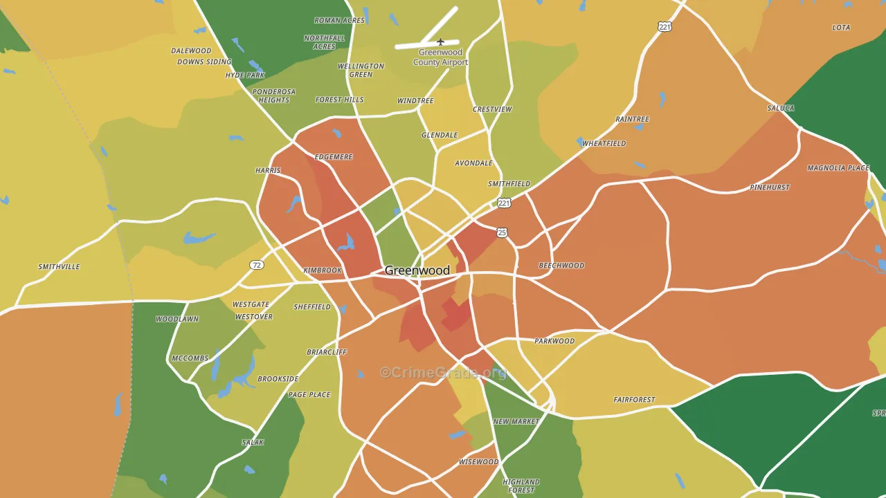 Greenwood, SC Map of Assault Rates
