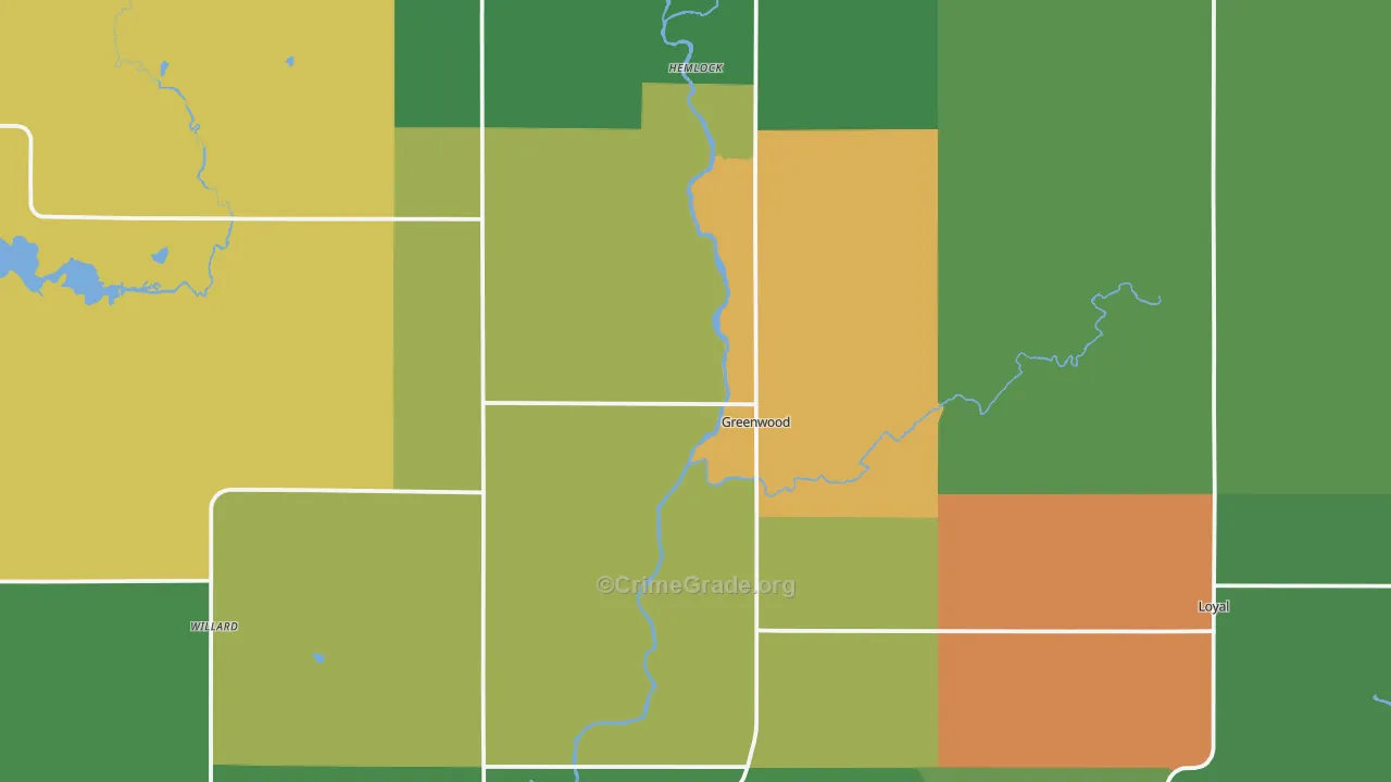 Greenwood, WI Map of Assault Rates