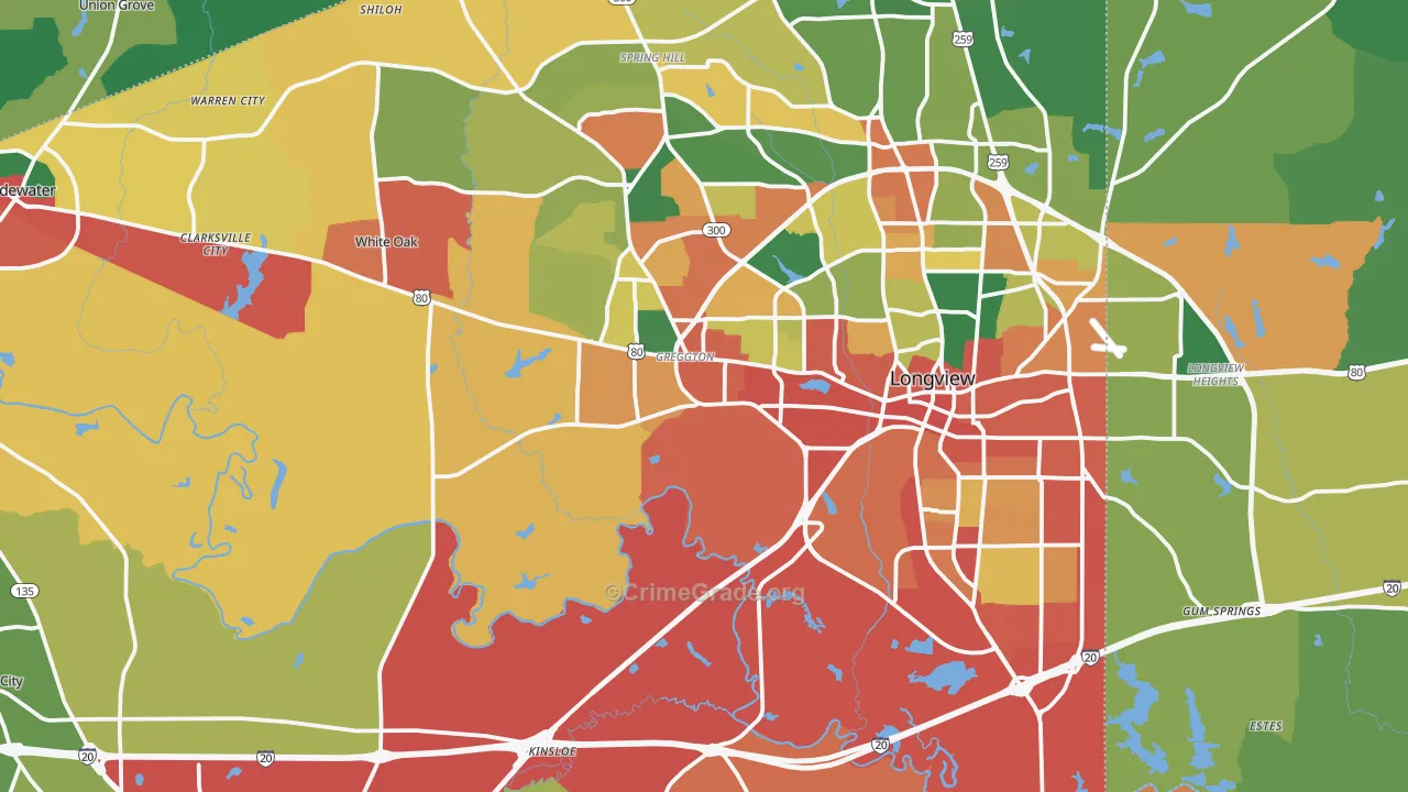 Gregg County, TX Map of Assault Rates